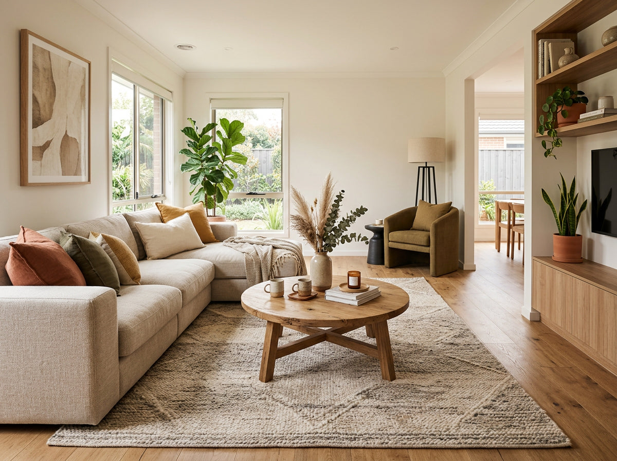 Living room rug ideas – rug size and placement under a sofa