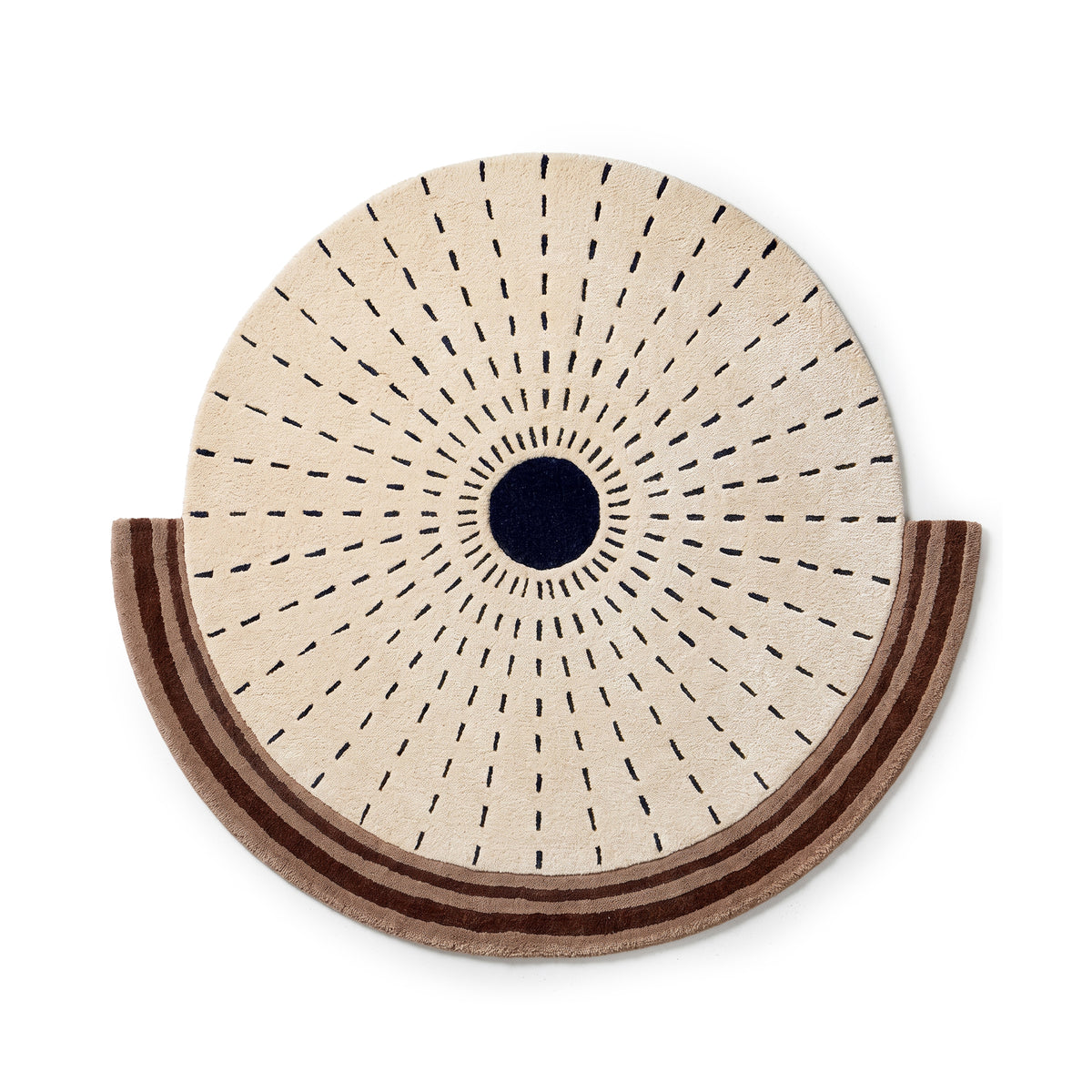 Tapis rond de salon Haabi avec motif en éventail de style classique - vue de face | Pillovely