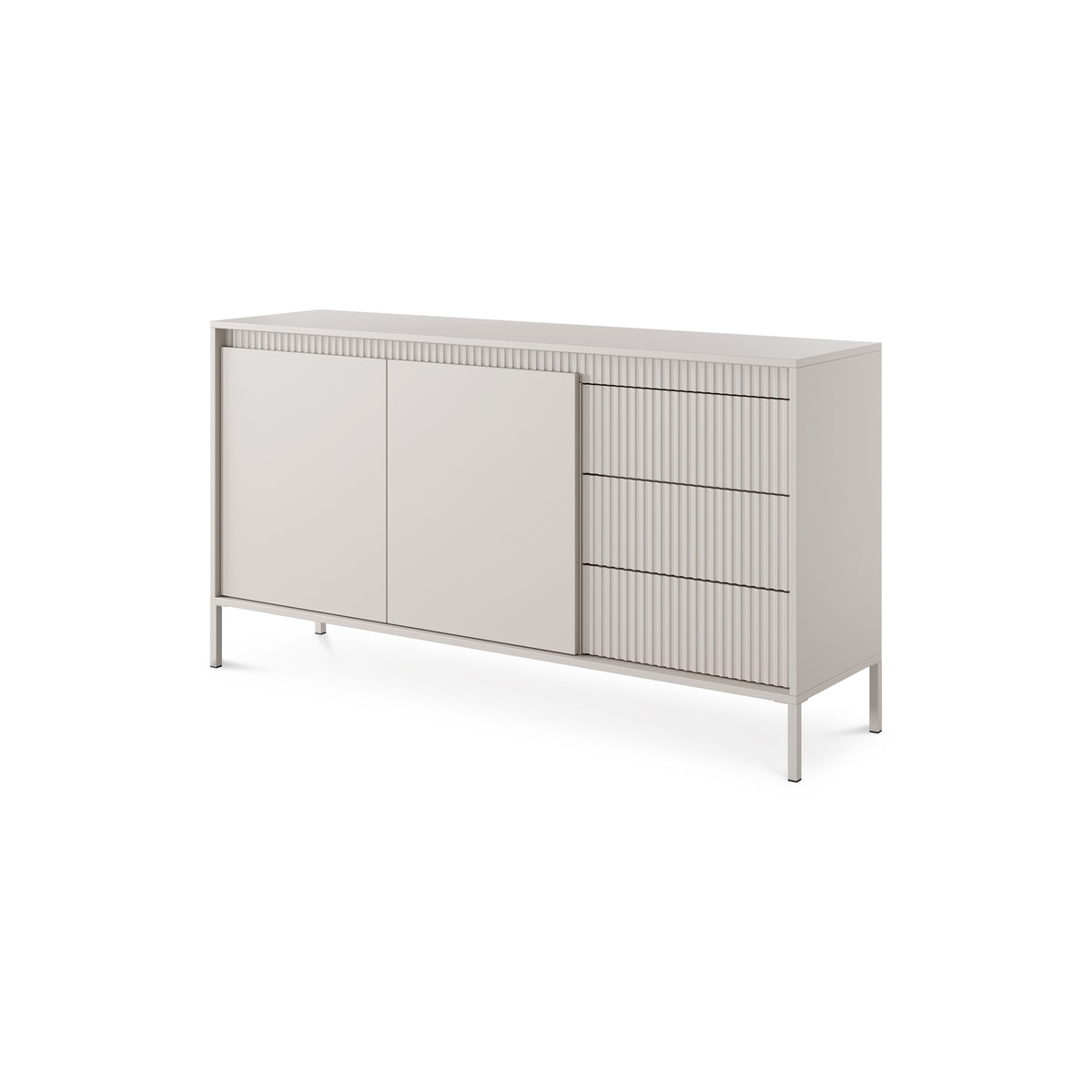 Senra Sideboard with Doors and Drawers 154x81, Japandi Style – angled view | Pillovely