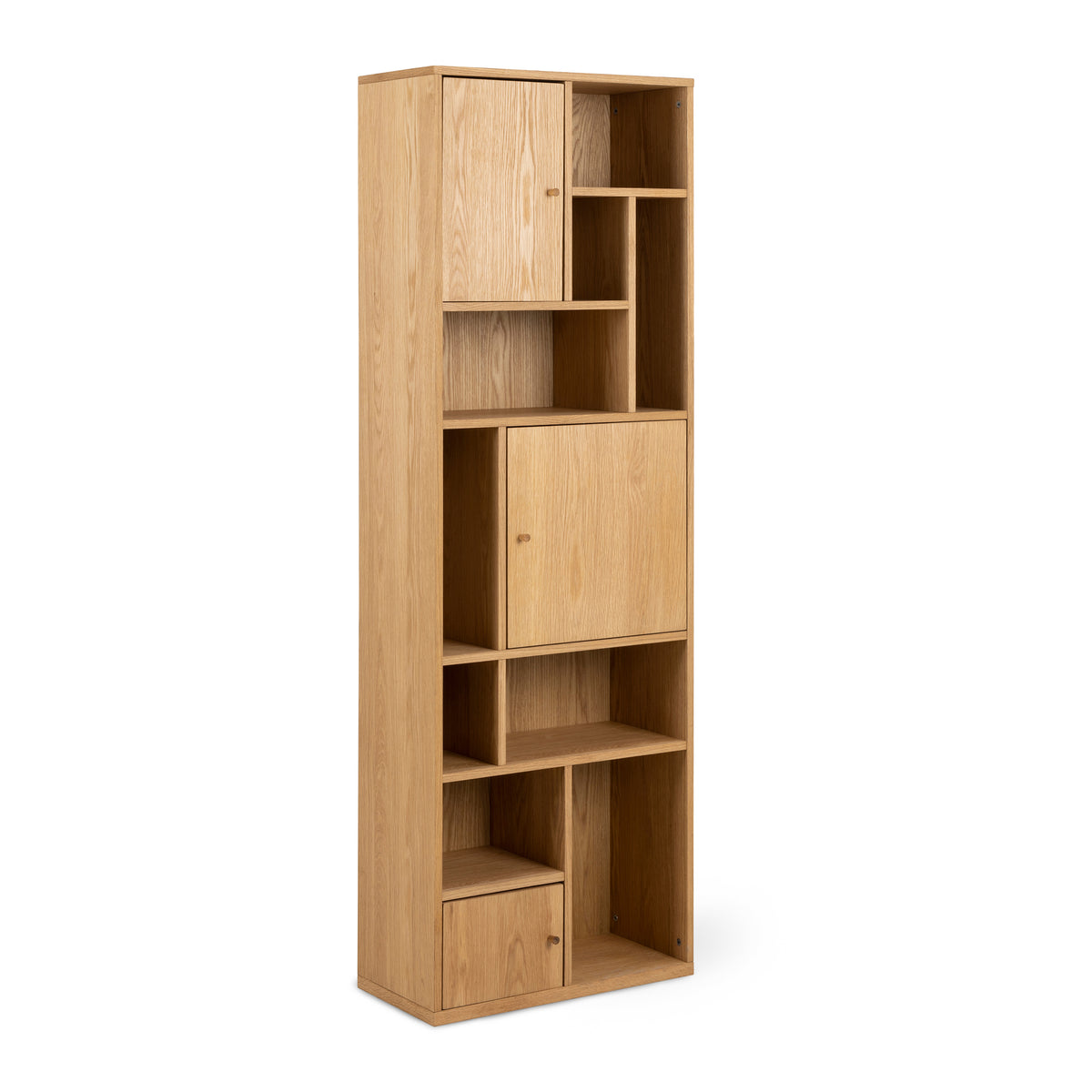 Asymo Wooden Bookcase 61x180 with Closed Shelves – angled view