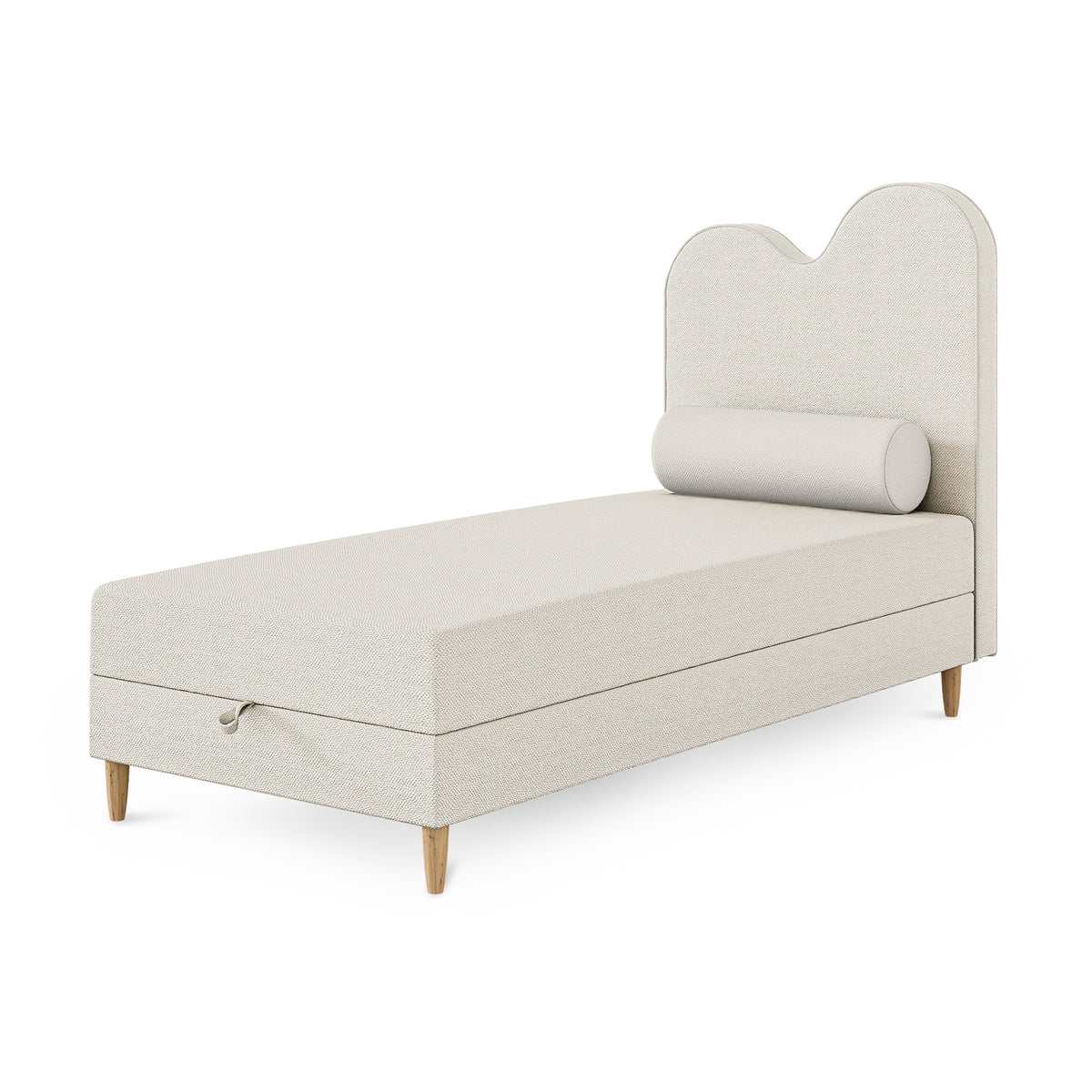 Mellia Kids Continental Divan Bed with a Wavy Headboard and Storage 90x160 and 90x180, Soft Modern Style – angled view | Pillovely