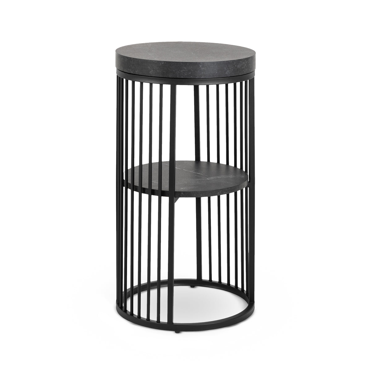 Cella Round Bedside Table with a Black Marble Effect, Modern Style – angled view | Pillovely