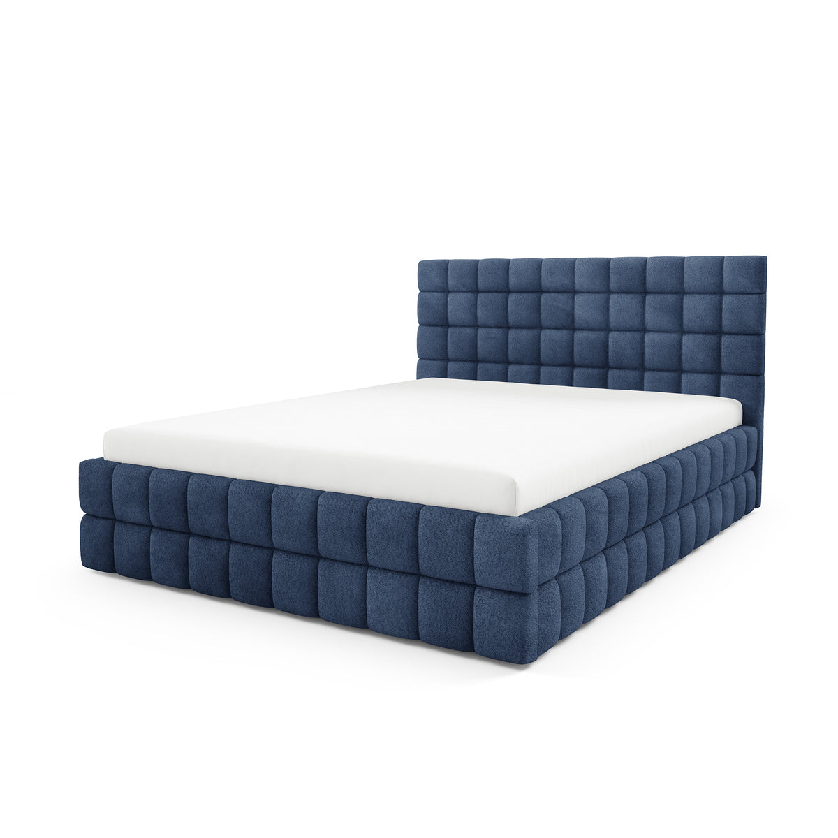 Stratus Upholstered Ottoman Bed with Storage, Various Sizes in Modern Style 140x200, 160x200 and 180x200, Coral Fabric – angled view | Pillovely