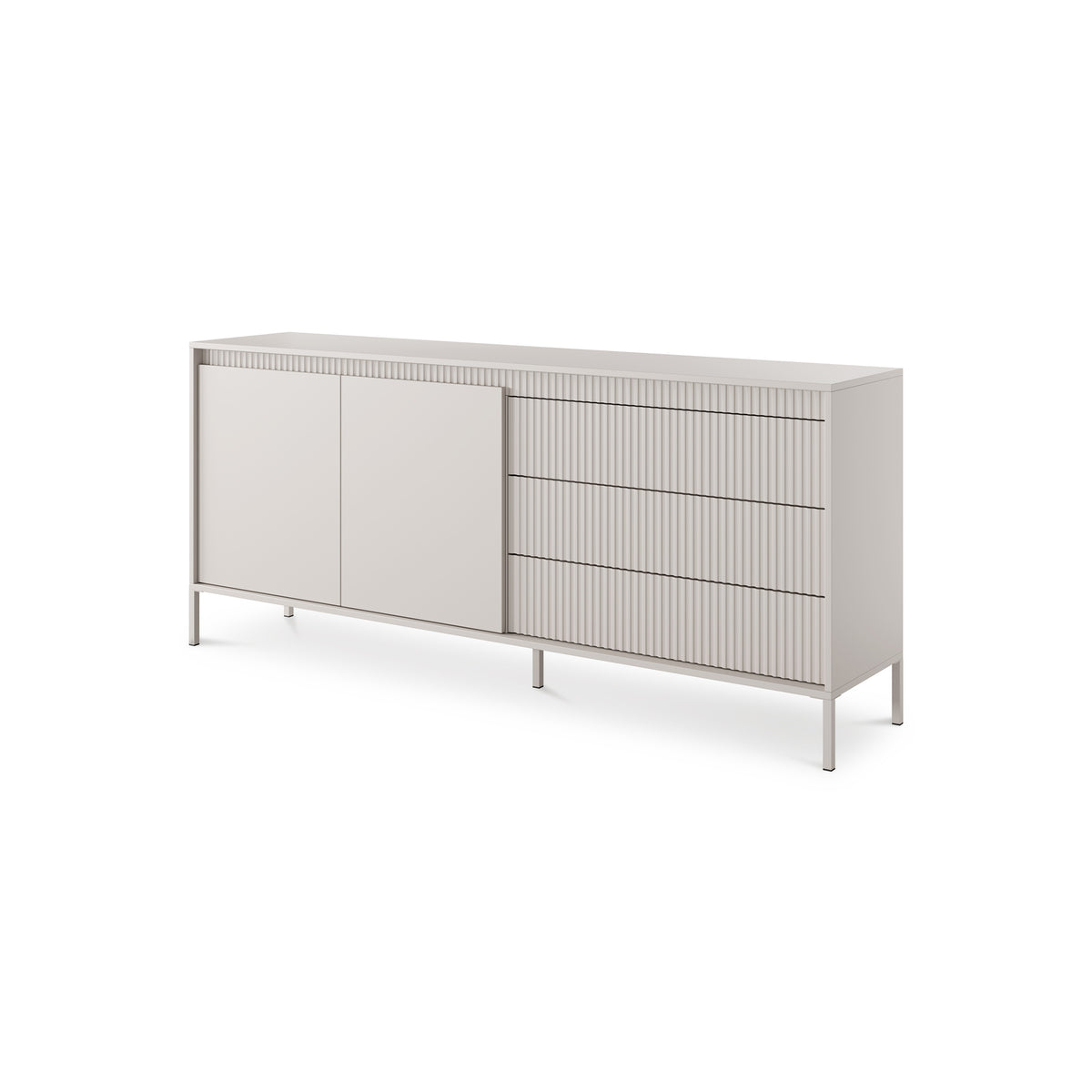 Senra Sideboard with Doors and Drawers 187x81, Japandi Style – angled view | Pillovely