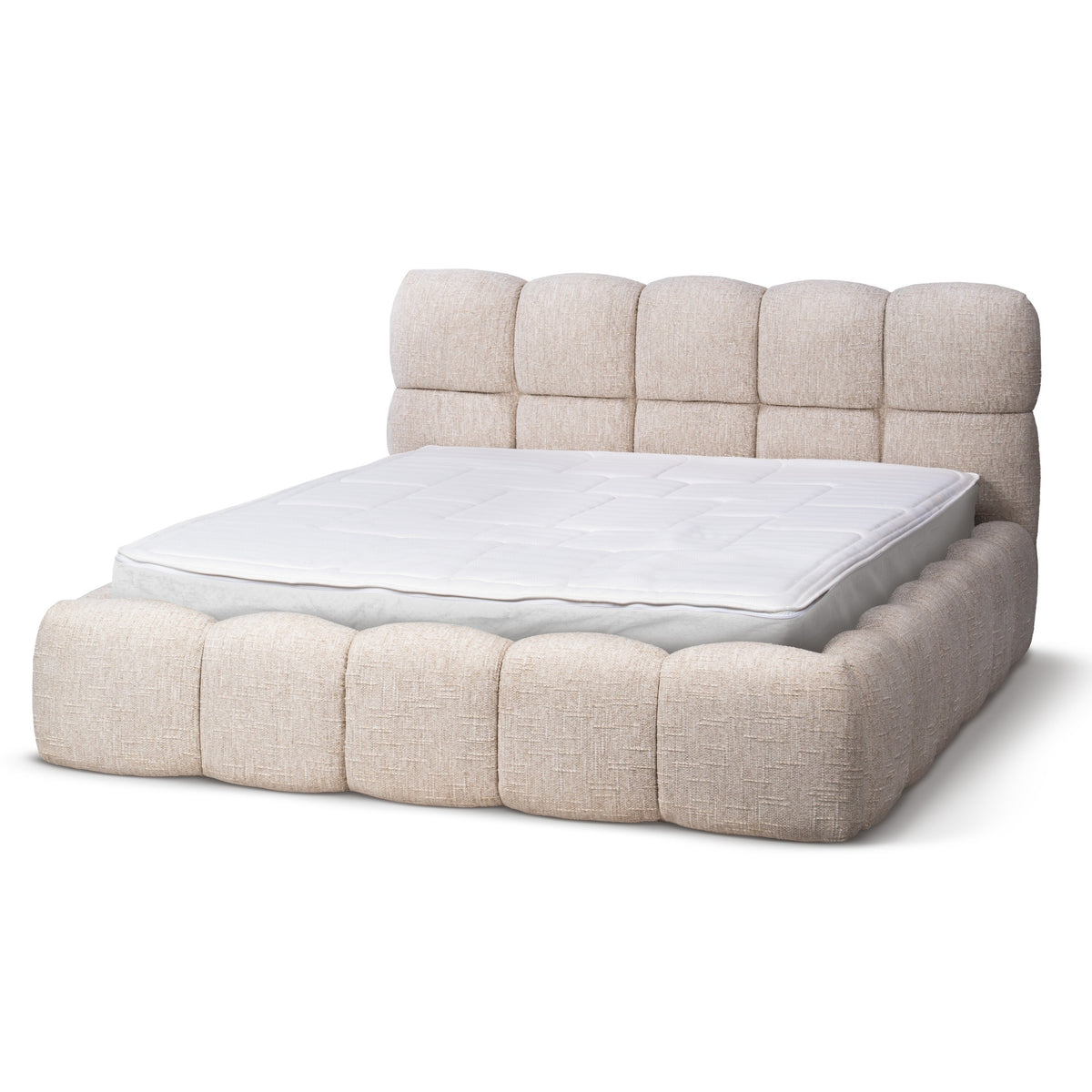 Mevy Upholstered Ottoman Bed with Storage, Minimalist Style – Sand Melange (MISCANTO 10), 200