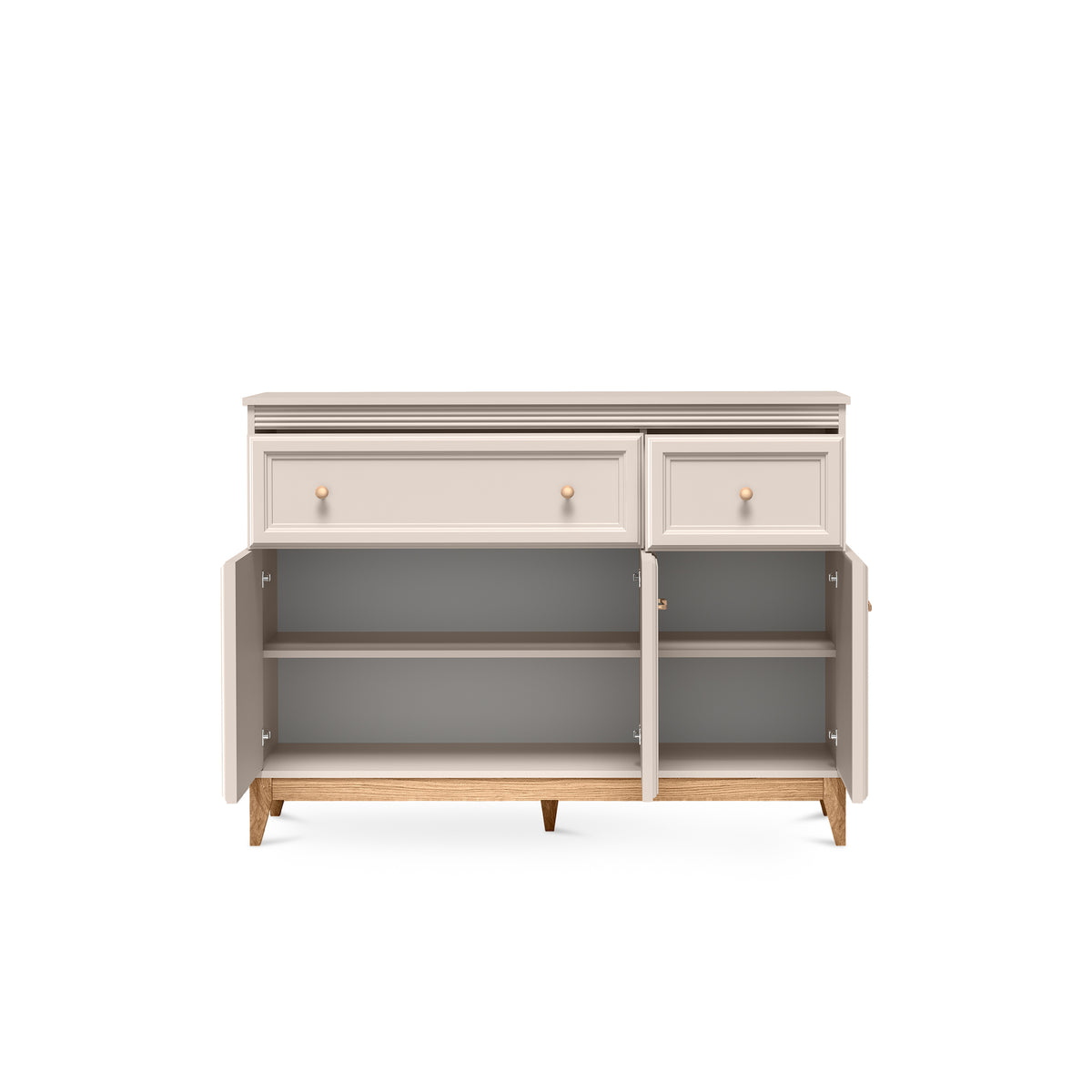 Serena Sideboard 136x100 with Drawers and Cabinets, Modern Classic Style – with doors open