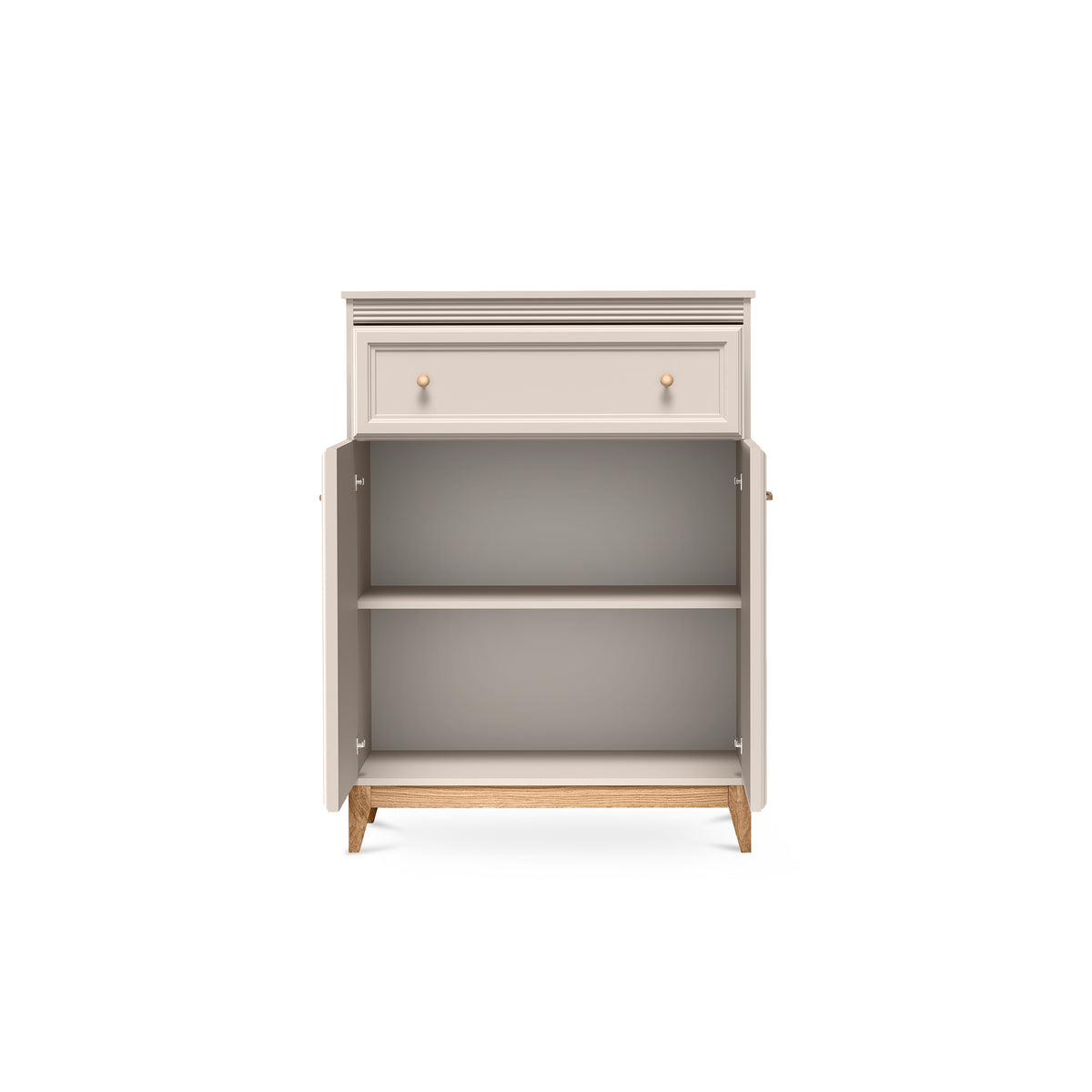 Serena Sideboard 92x126 with Shelf and Drawer, Modern Classic Style – with doors open