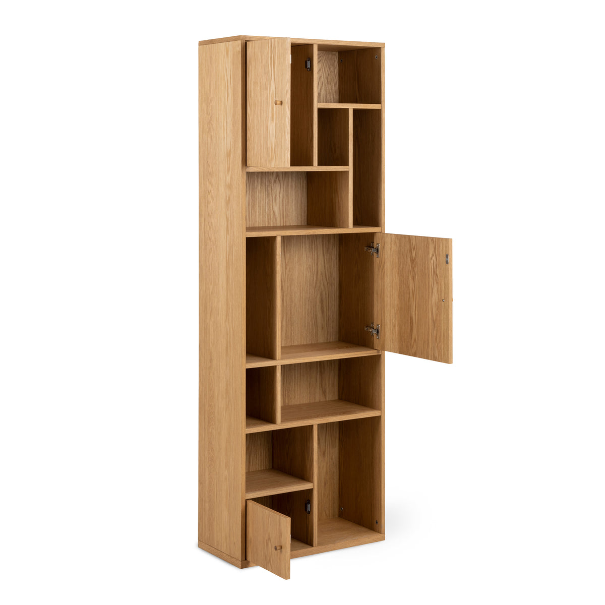 Asymo Wooden Bookcase 61x180 with Closed Shelves – with doors open