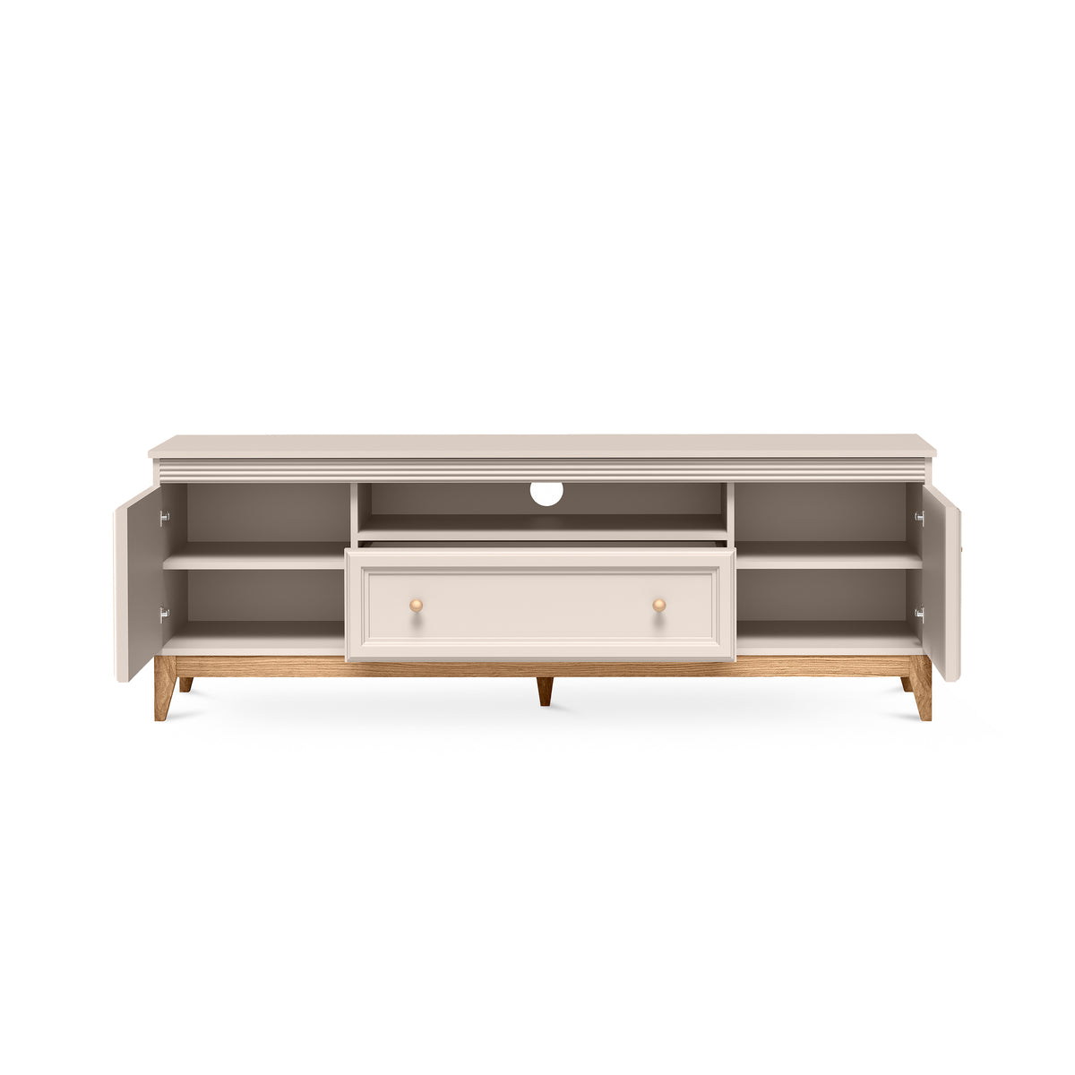 Serena TV Unit 179x62 with Fluted Fronts, Modern Classic Style – with doors open