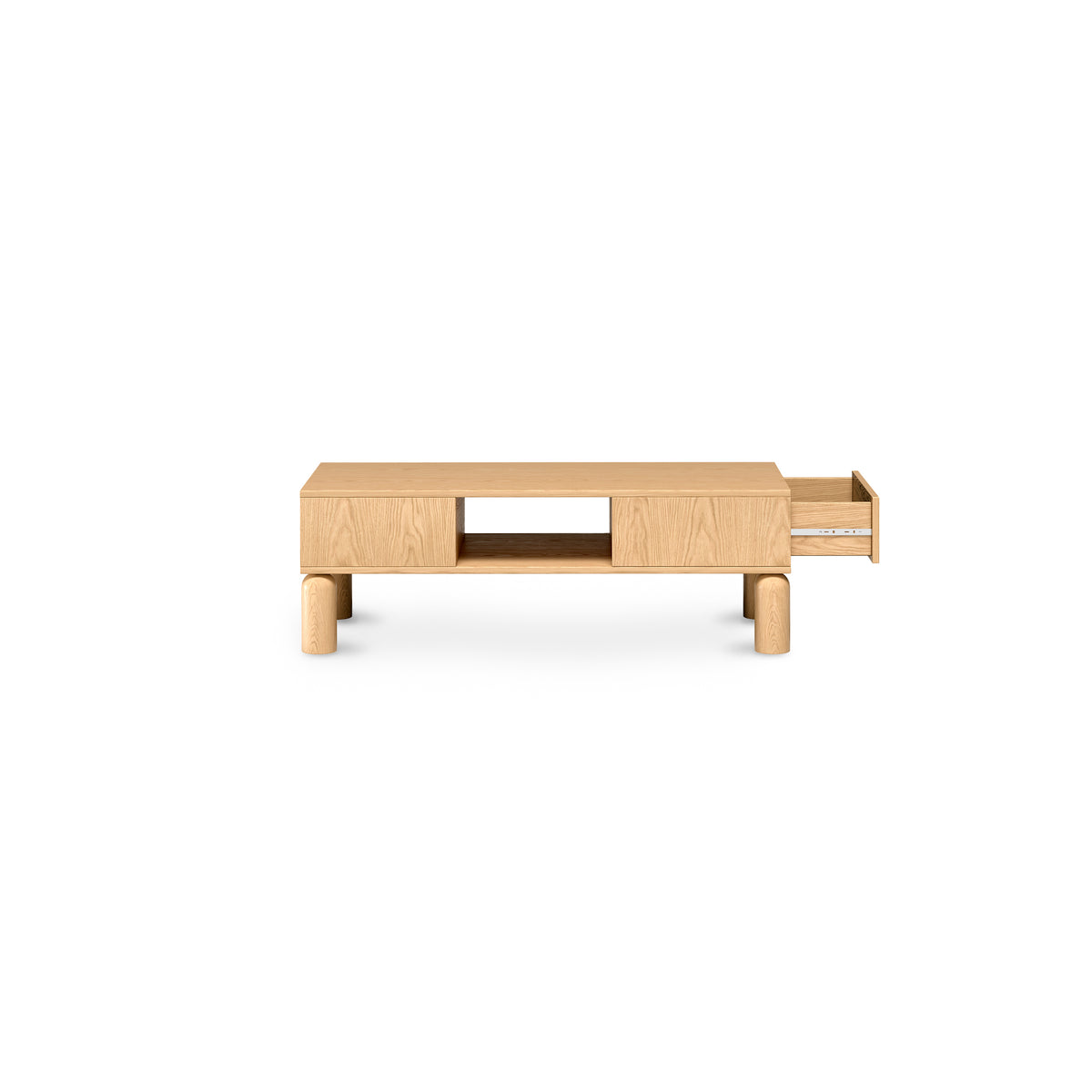 Fjord Coffee Table 110x37 with Open Compartments, Scandinavian Style – with doors open