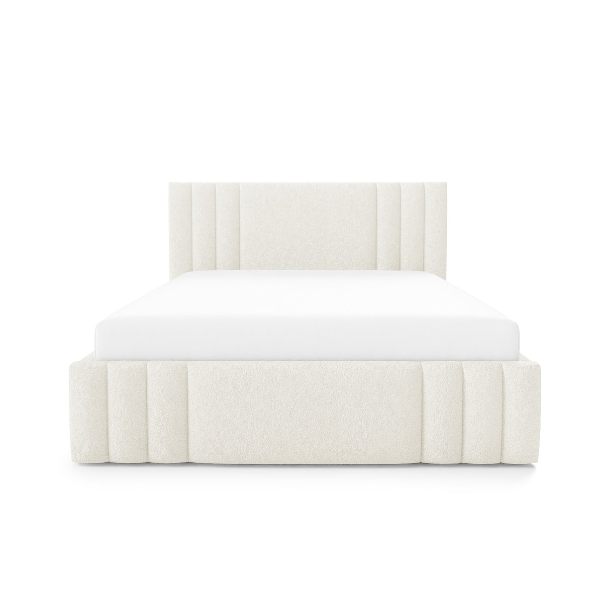 Falda Upholstered Ottoman Bed with Storage, Various Sizes in Elegant Style, Lambi Fabric – front view
