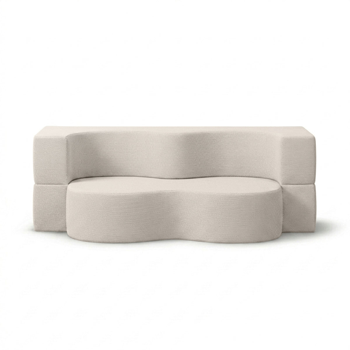 Kamelia Outdoor Foam Sofa Bed in Modern Style with Organic Form in Harris Outdoor Fabric – front view