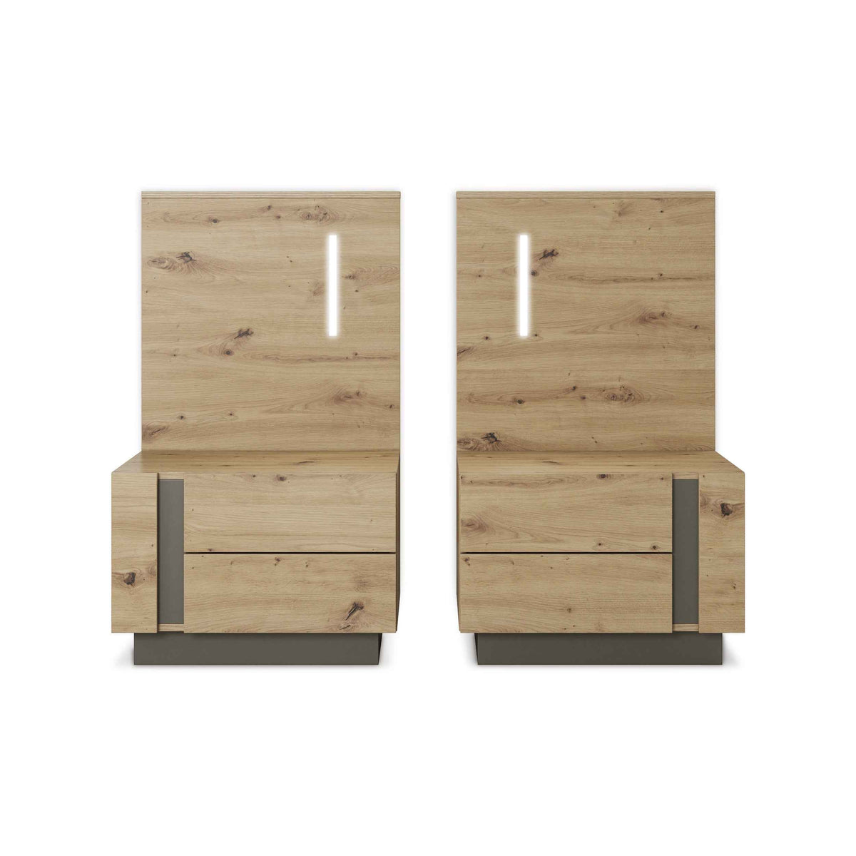 Armelia Set of Bedside Tables with Drawers 60x102 cm, Modern Style – front view