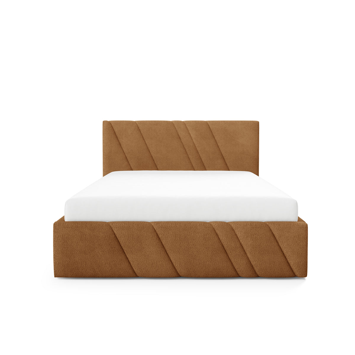 Raiz Quilted Upholstered Ottoman Bed with Storage, Various Sizes in Modern Style, Coral Fabric – front view