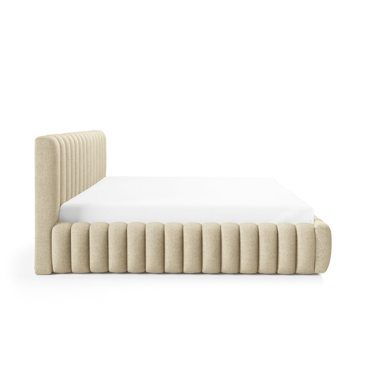 Pastel Upholstered Ottoman Bed with Storage, Modern Soft Style, Doha Fabric – side view
