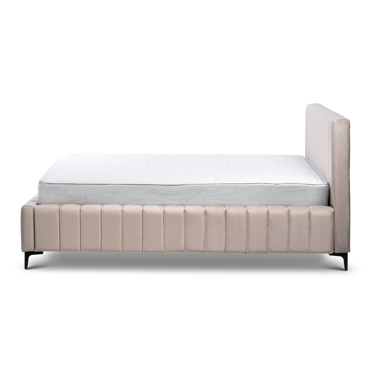 Drevy Upholstered Ottoman Bed with Storage, Modern Style – Fresh Velvet, Vertical Stitching – side view