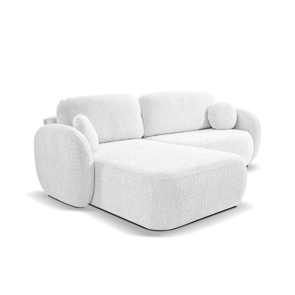 Olemo 4 Seater Corner Sofa Bed, Minimalist Style, Abriamo Fabric – Left-sided, Morning White (ABRIAMO 04)