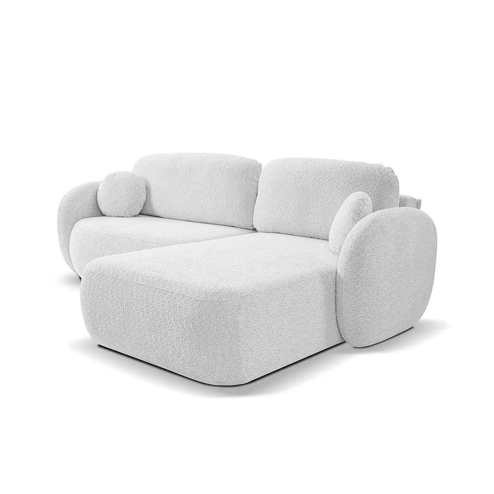 Olemo 4 Seater Corner Sofa Bed, Minimalist Style, Abriamo Fabric – Right-sided, Pearl Ash (ABRIAMO 05)