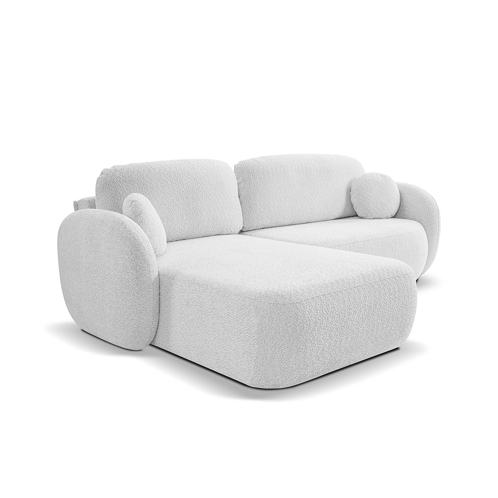 Olemo 4 Seater Corner Sofa Bed, Minimalist Style, Abriamo Fabric – Left-sided, Pearl Ash (ABRIAMO 05)