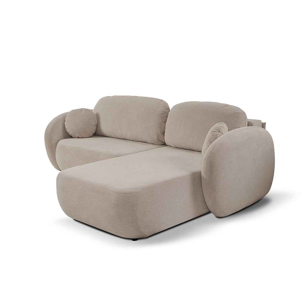 Olemo Corner Sofa Bed DL 248 cm, Modern Style, Aragon Fabric – Right-sided, Walnut Beige (ARAGON 14)