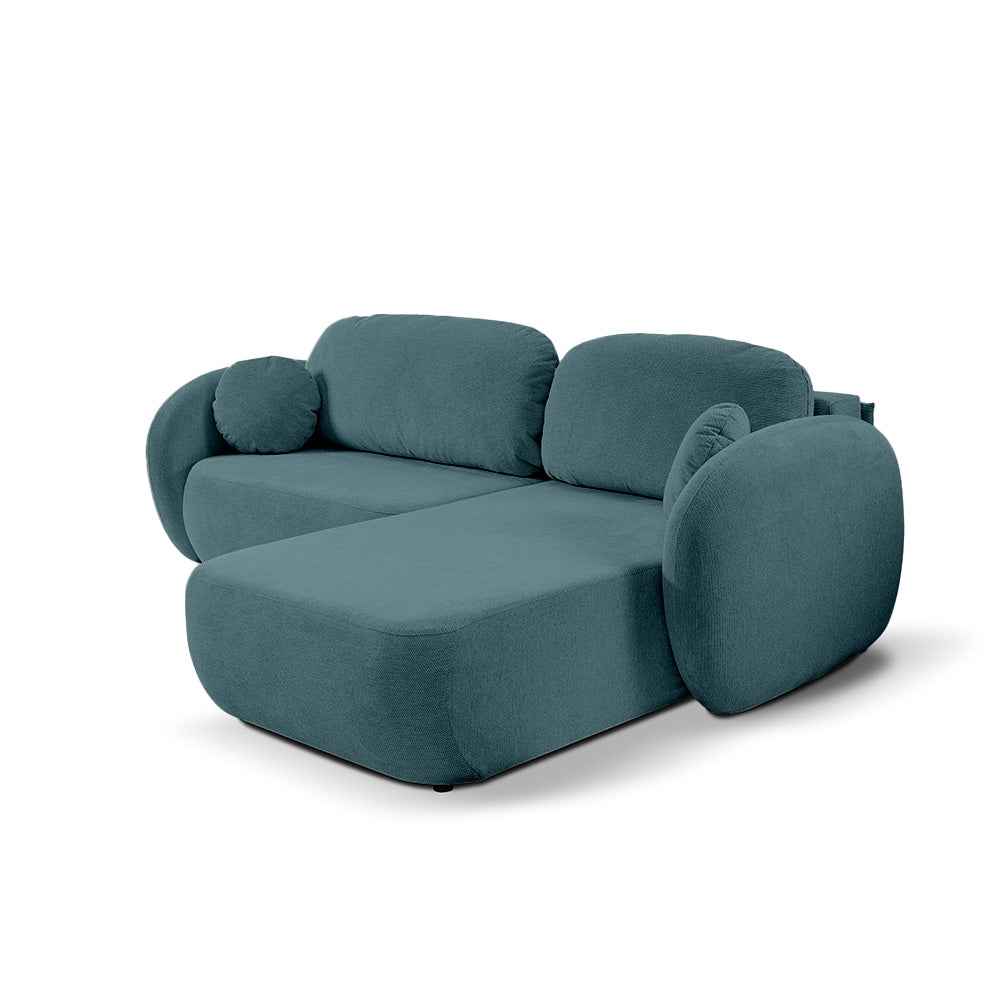 Olemo Corner Sofa Bed DL 248 cm, Modern Style, Aragon Fabric – Right-sided, Ocean Steel (ARAGON 75)