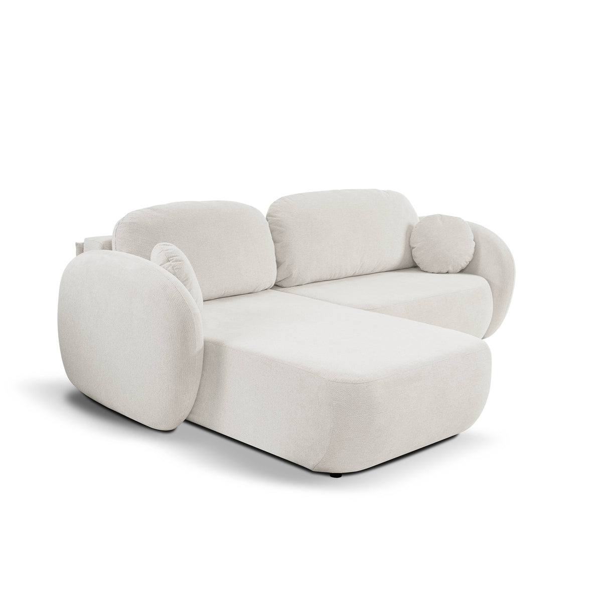 Olemo Corner Sofa Bed DL 248 cm, Modern Style, Aragon Fabric – Left-sided, Porcelain White (ARAGON 01)