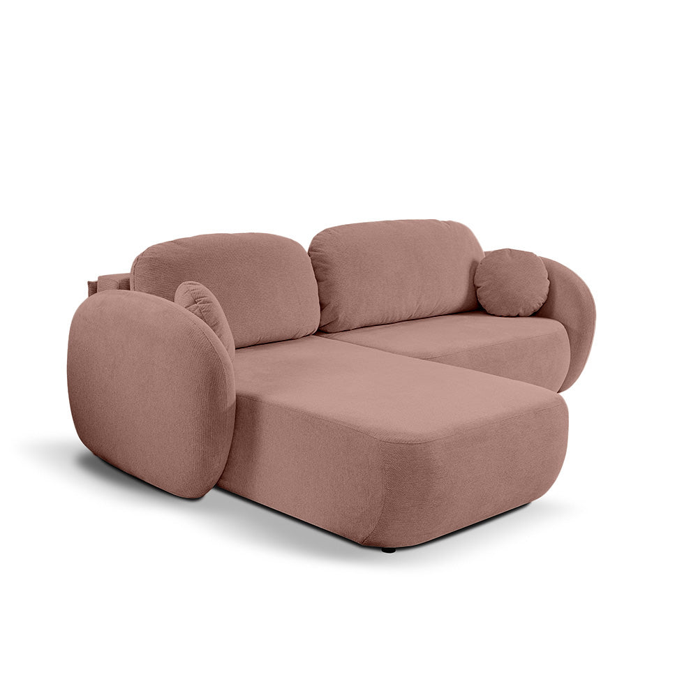 Olemo Corner Sofa Bed DL 248 cm, Modern Style, Aragon Fabric – Left-sided, Rosy Beige (ARAGON 62)