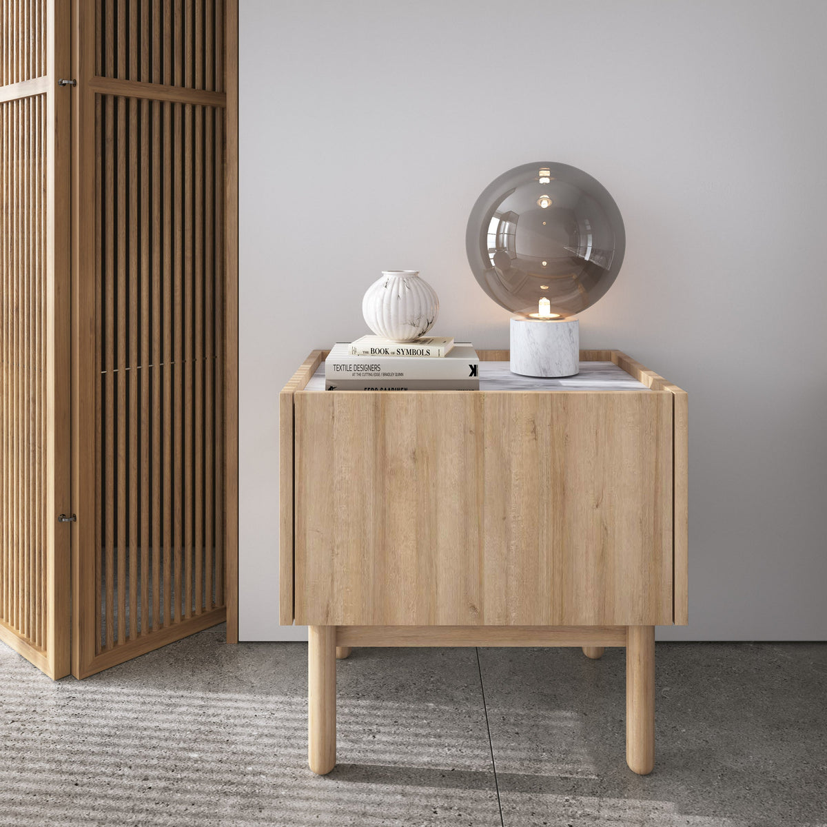 Anawa Bedside Table 50x48 cm with Spacious Compartment, Boho Style