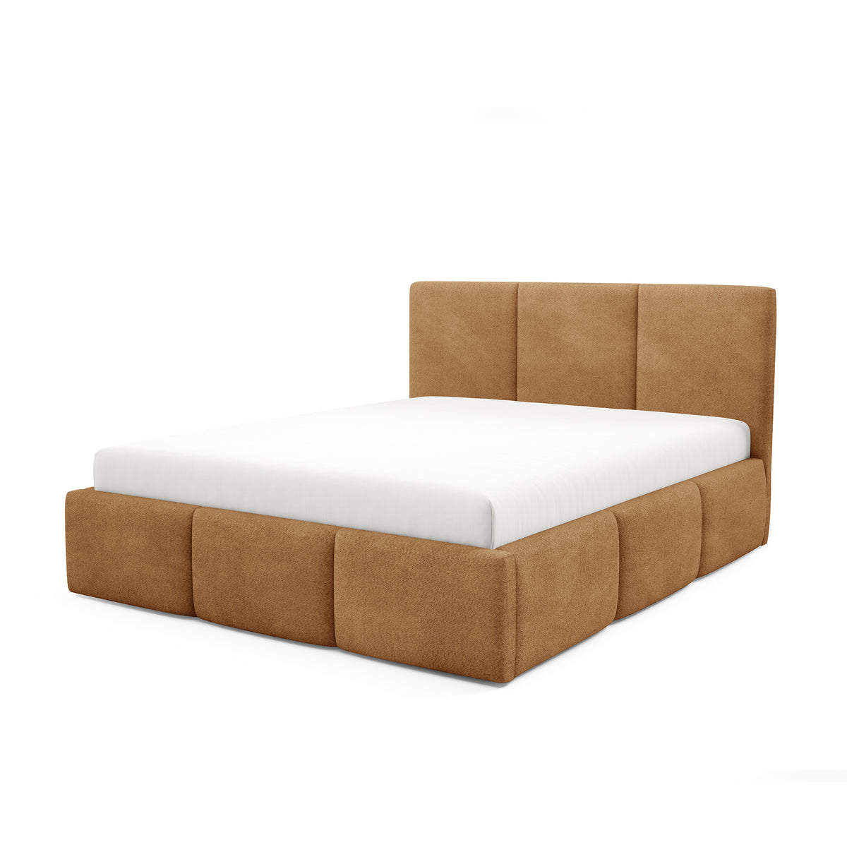 Melora Upholstered Ottoman Bed with Storage, Various Sizes in Modern Style, Coral Fabric – Caramel Brown (CORAL 35)