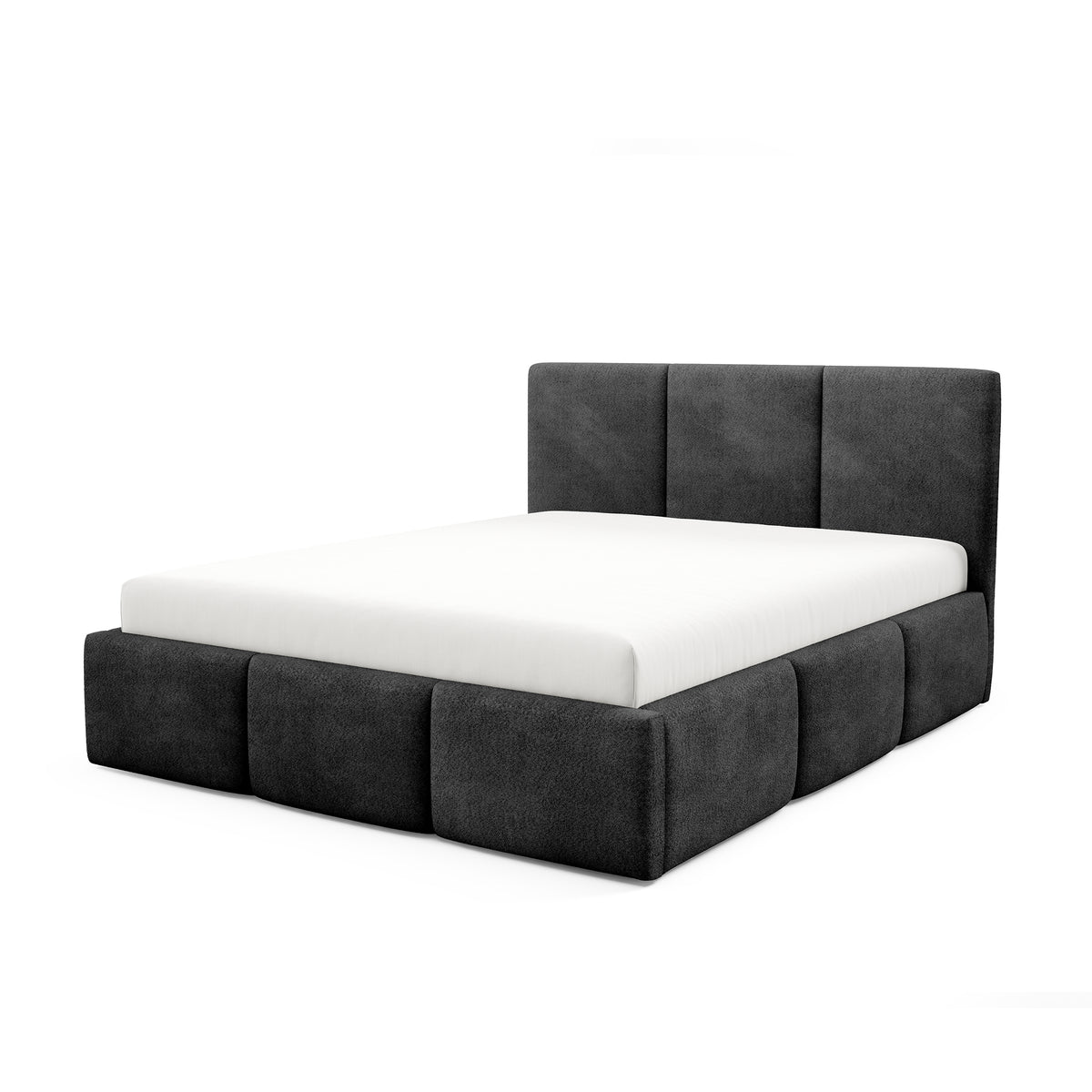 Melora Upholstered Ottoman Bed with Storage, Various Sizes in Modern Style, Coral Fabric – Volcanic Black (CORAL 60)