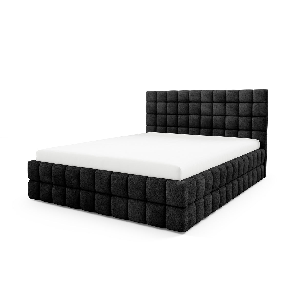 Stratus Upholstered Ottoman Bed with Storage, Various Sizes in Modern Style, Coral Fabric – Volcanic Black (CORAL 60)