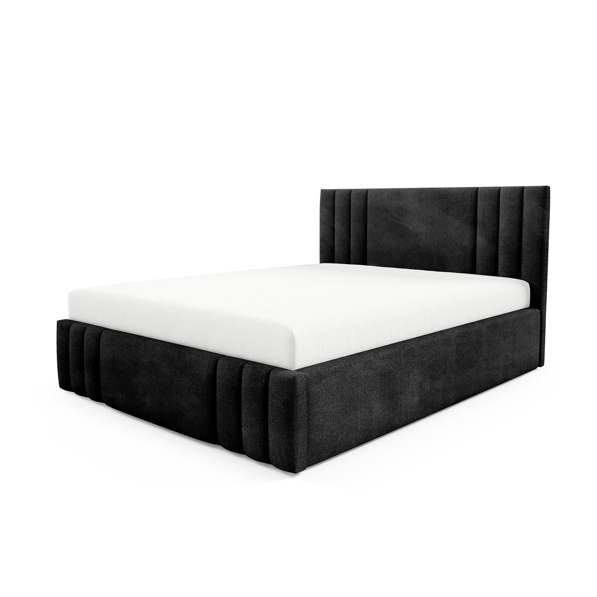 Falda Upholstered Ottoman Bed with Storage, Various Sizes in Elegant Style, Coral Fabric – Volcanic Black (CORAL 60)