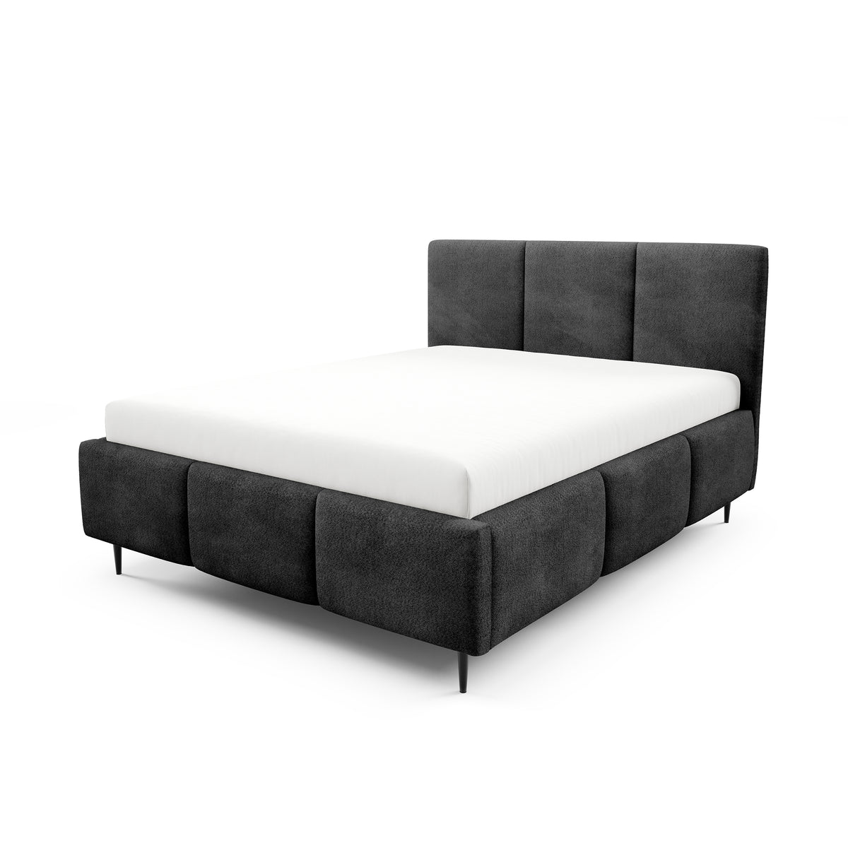 Melora Upholstered Ottoman Bed with Storage, Various Sizes in Modern Style, Coral Fabric – Volcanic Black (CORAL 60)