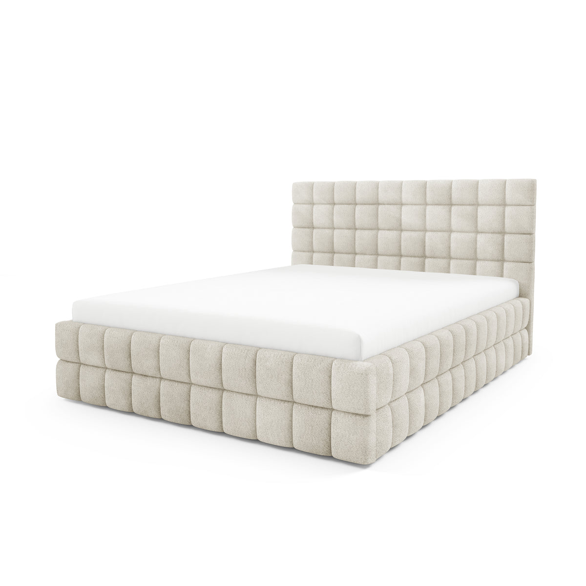 Stratus Upholstered Ottoman Bed with Storage, Various Sizes in Modern Style, Coral Fabric – Taupe Sand (CORAL 65)