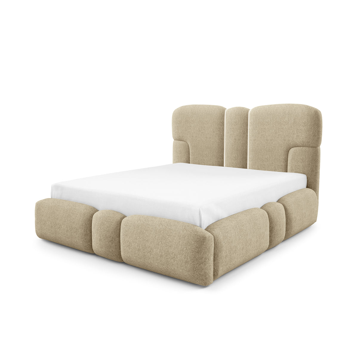 Puffra Upholstered Ottoman Bed with Storage, Various Sizes in Soft Style – Golden Dust (DOHA 03)