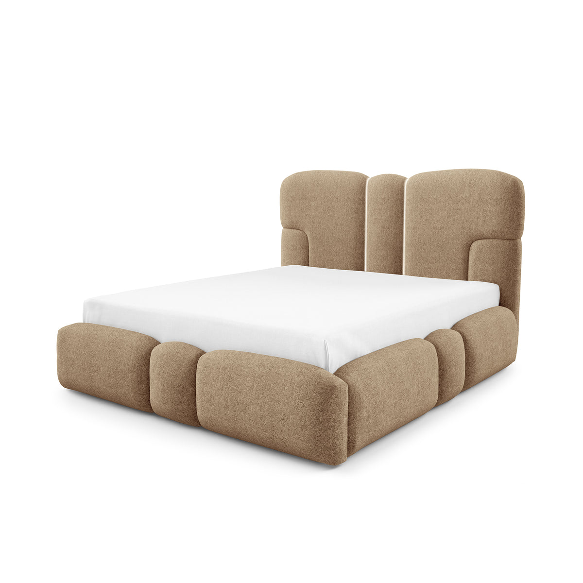 Puffra Upholstered Ottoman Bed with Storage, Various Sizes in Soft Style – Beige Quartz (DOHA 04)