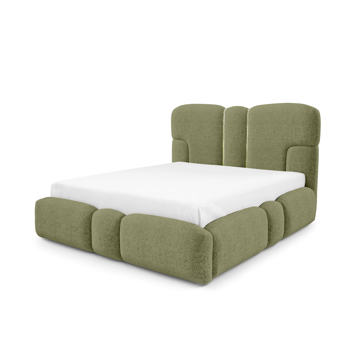 Puffra Upholstered Ottoman Bed with Storage, Various Sizes in Soft Style – Faded Olive (DOHA 08)