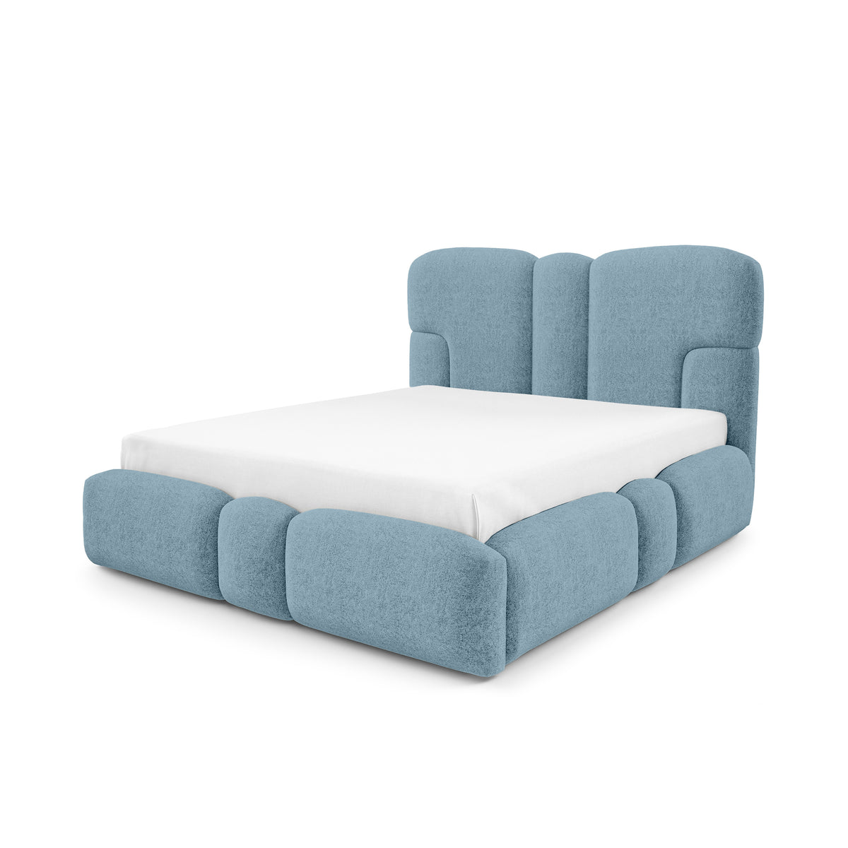 Puffra Upholstered Ottoman Bed with Storage, Various Sizes in Soft Style – Cool Lagoon (DOHA 12)