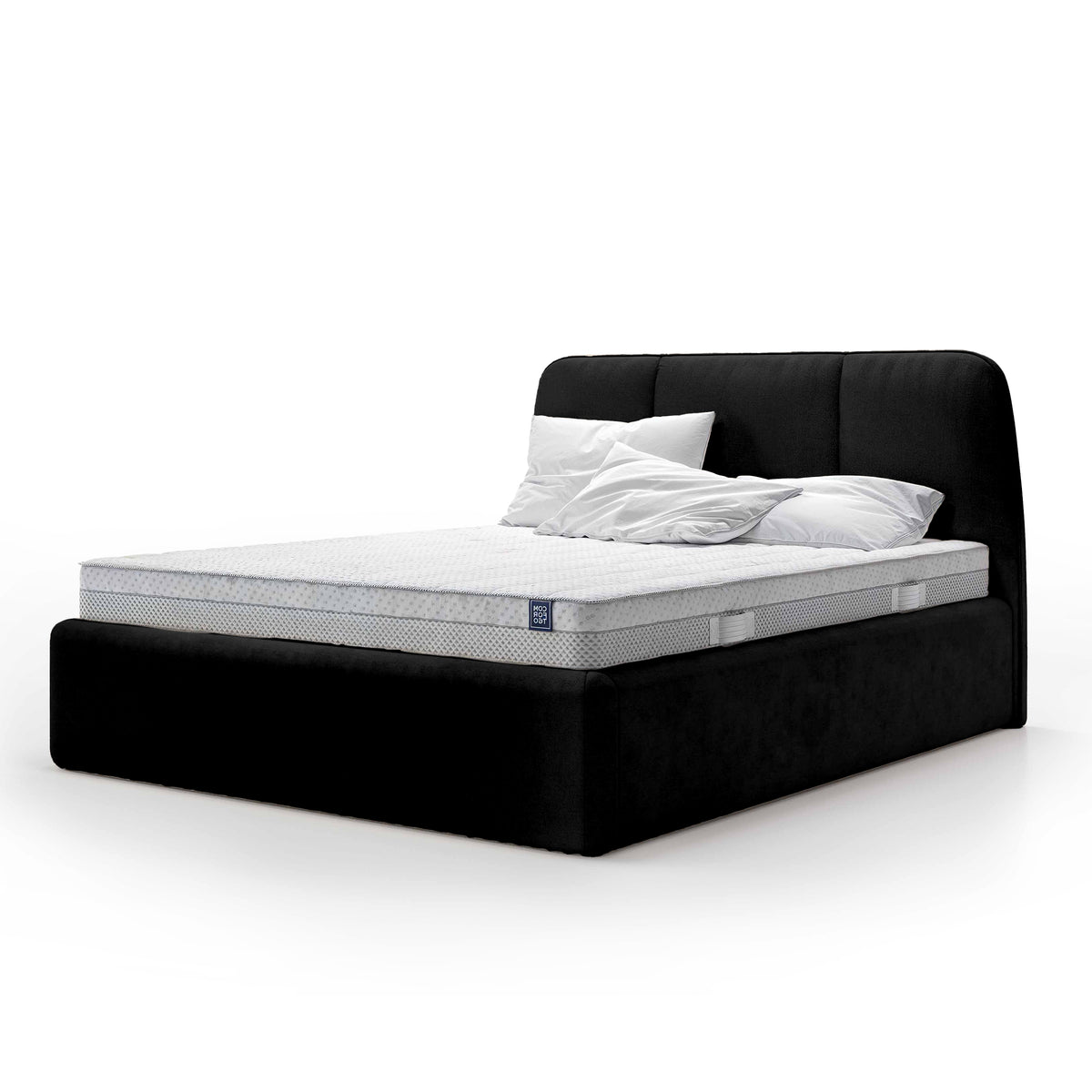 Elle Upholstered Ottoman Bed with Large Storage, Soft Minimalism Style – Deep Black (VOUGE 18), 200