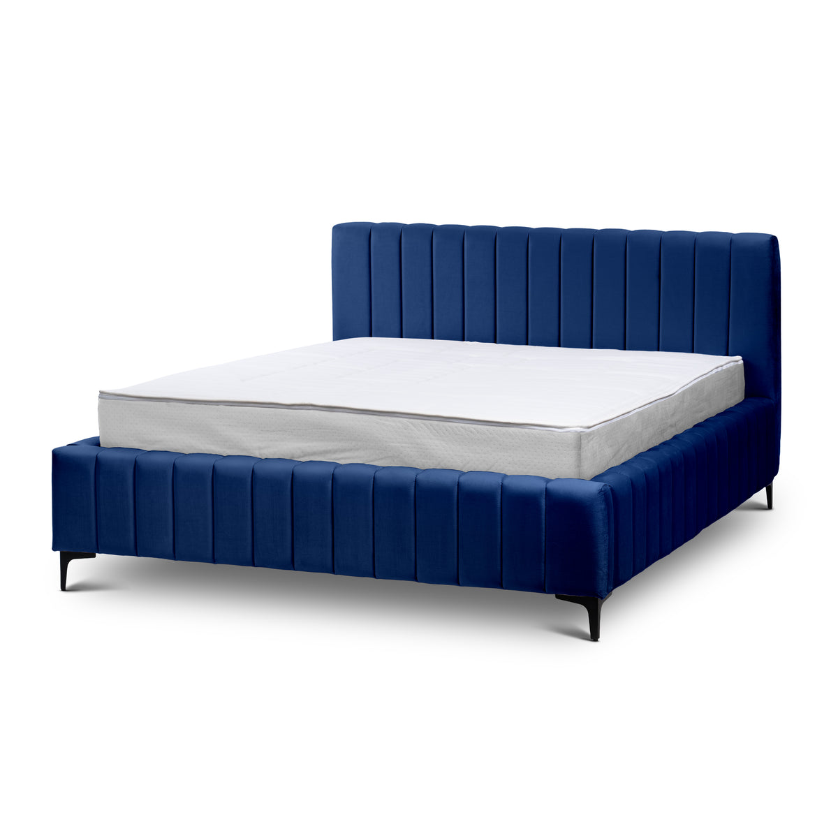 Drevy Upholstered Ottoman Bed with Storage, Modern Style – Fresh Velvet, Vertical Stitching – Night Navy (FRESH 11), 200