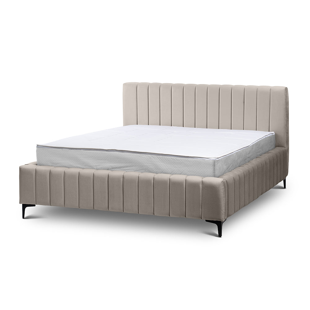 Drevy Upholstered Ottoman Bed with Storage, Modern Style – Fresh Velvet, Vertical Stitching – Linen White (FRESH 02), 200