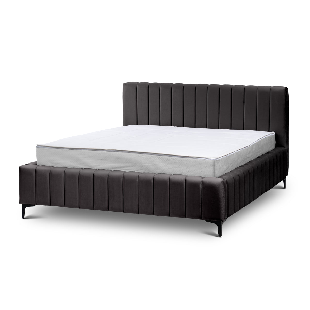 Drevy Upholstered Ottoman Bed with Storage, Modern Style – Fresh Velvet, Vertical Stitching – Gray Fog (FRESH 38), 200