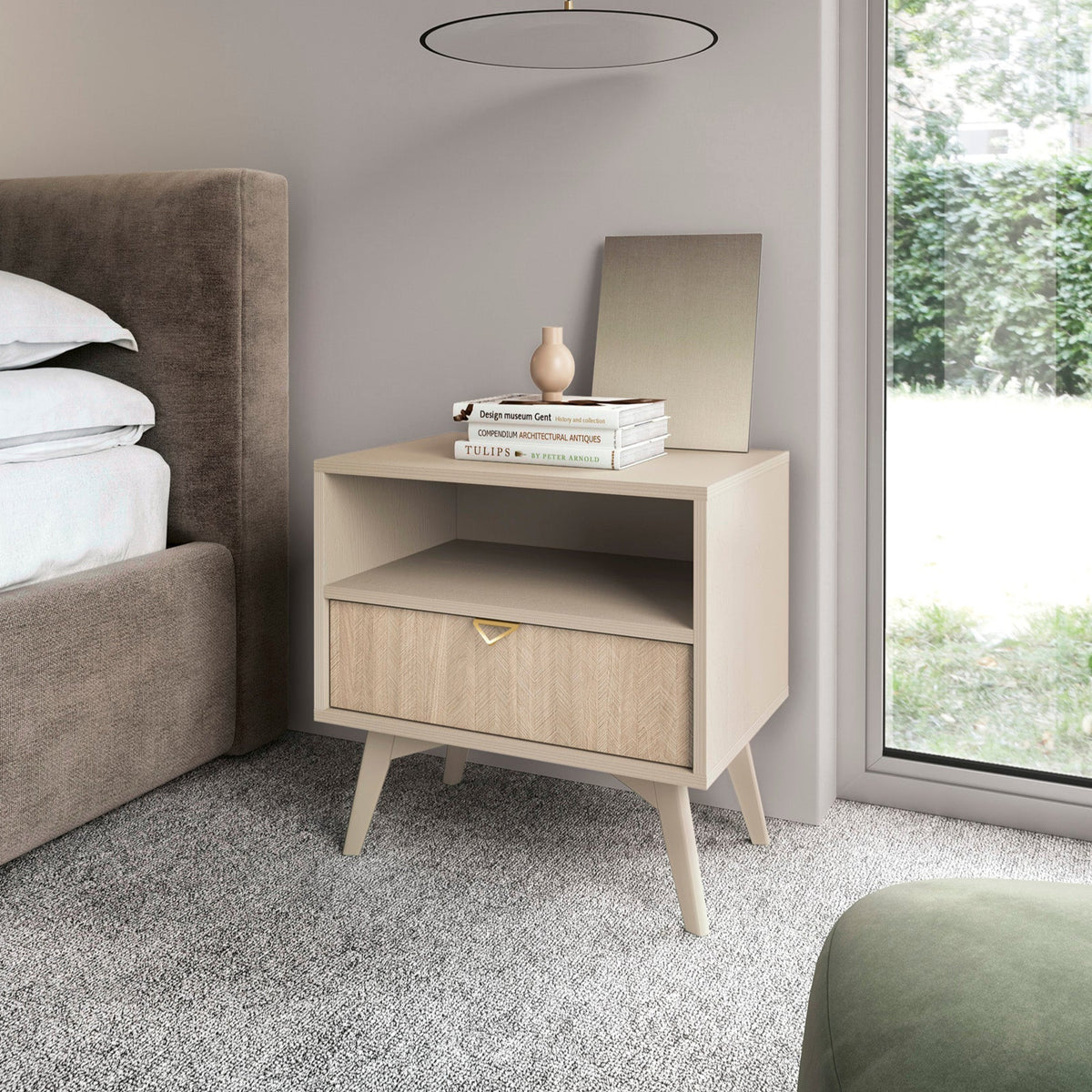 Mandala Bedside Table with Drawer and Open Shelf 54x54 cm, Boho Style – photo 3
