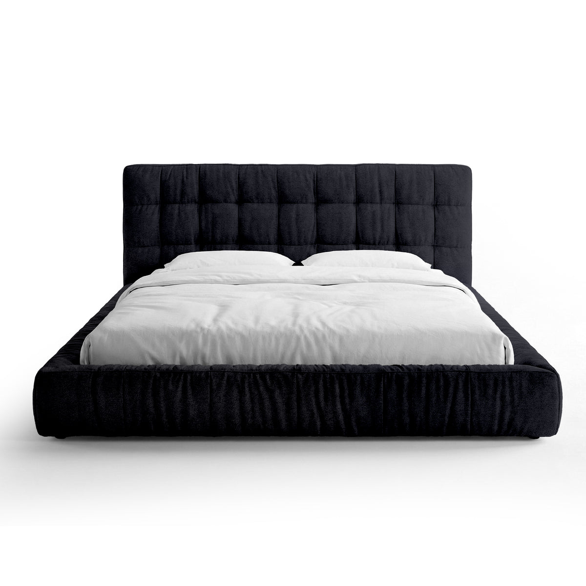 Talaro Quilted Upholstered Bed with a Low Frame, Modern Style – 180x200, Charcoal Basalt (GOLDEN 100)