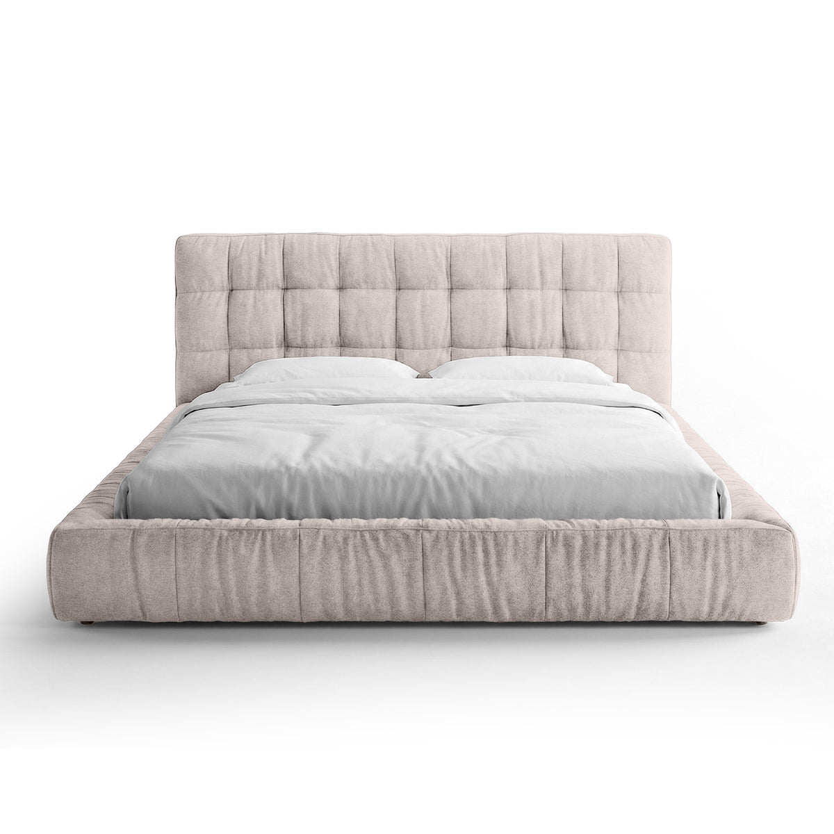 Talaro Quilted Upholstered Bed with a Low Frame, Modern Style – 200x200, Powdered Marble (GOLDEN 21)