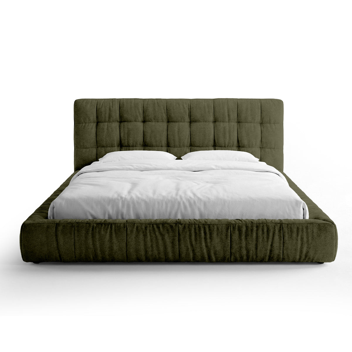 Talaro Quilted Upholstered Bed with a Low Frame, Modern Style – 200x200, Moss Depth (GOLDEN 35)
