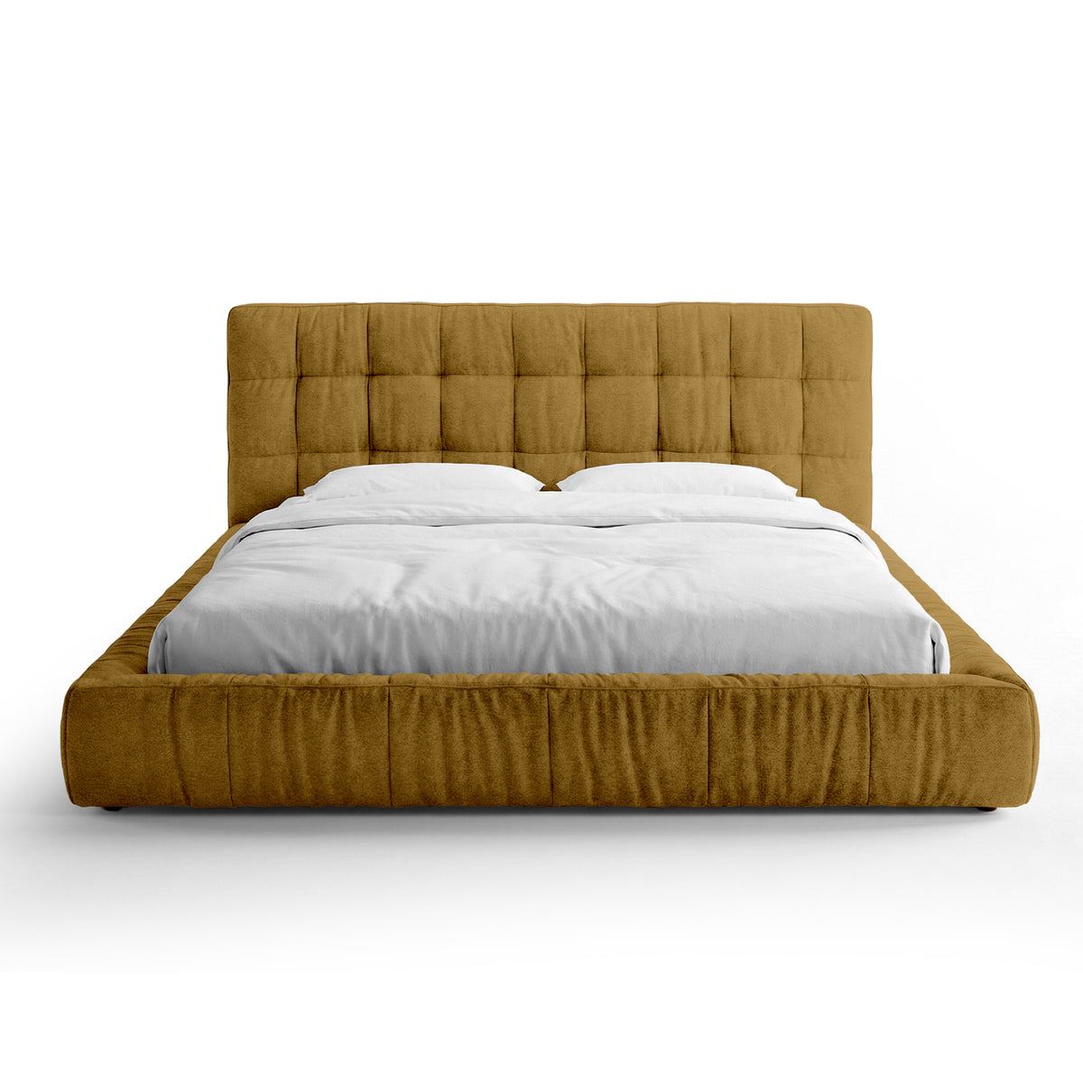 Talaro Quilted Upholstered Bed with a Low Frame, Modern Style – 140x200, Ochre Amber (GOLDEN 46)