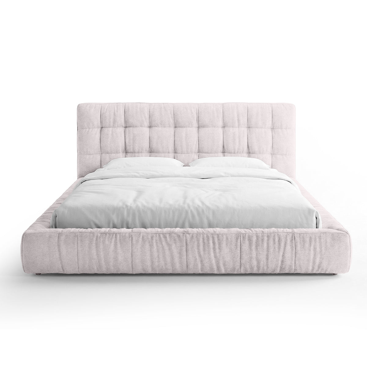 Talaro Quilted Upholstered Bed with a Low Frame, Modern Style – 200x200, Rose Porcelain (GOLDEN 50)