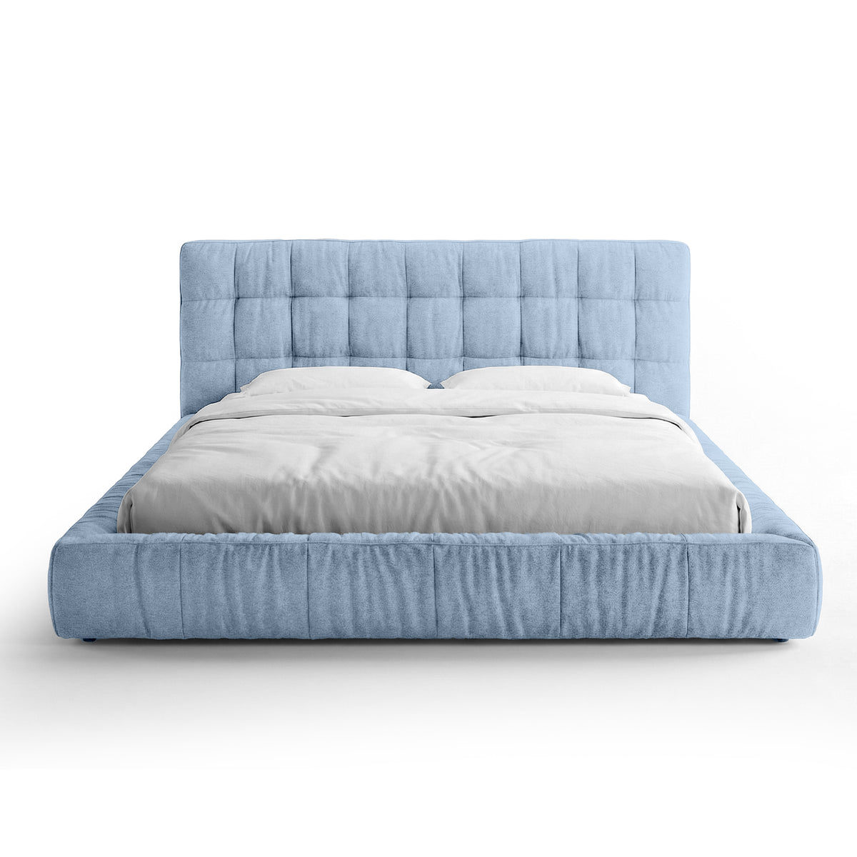 Talaro Quilted Upholstered Bed with a Low Frame, Modern Style – 140x200, Azure Ice (GOLDEN 72)