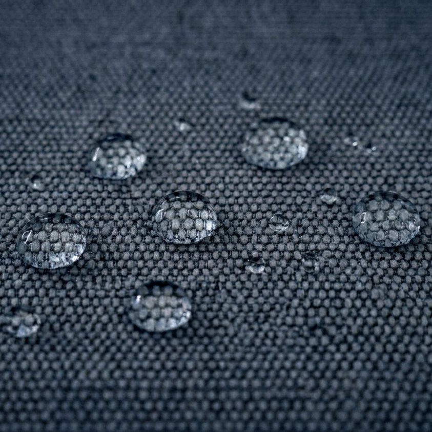 Kamelia Outdoor Foam Sofa Bed in Modern Style with Organic Form in Harris Outdoor Fabric – close-up of details and texture